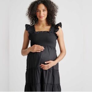 Quince‎ Black Organic Cotton Smocked Midi Dress size XL